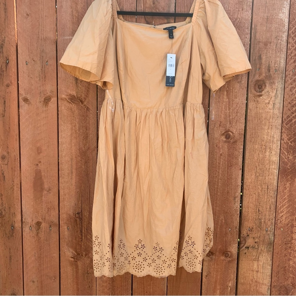 Lane Bryant Tan Smocked Puff Sleeve Sundress